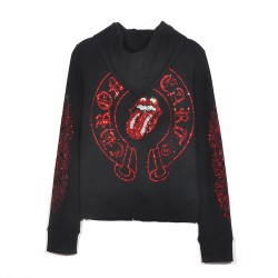 Chrome Hearts Black Hoodie with Red Diamonds Big Horseshoe and Red Lips and Tongue [Chrome Heart ...