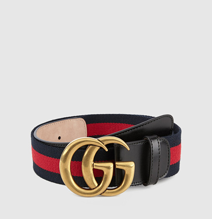 Gucci a signature blue/red/blue nylon web belt with a double g buckle ...