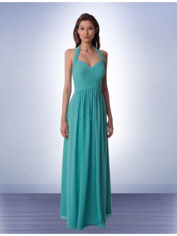 US$137.99 2015 Floor Length Halter Chiffon Ruched Blue Sleeveless