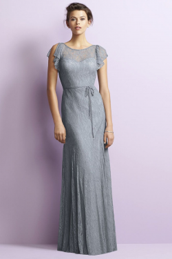 US$131.99 Scoop V-back Lace Zipper Floor Length Short Sleeves Grey Sash Ruched