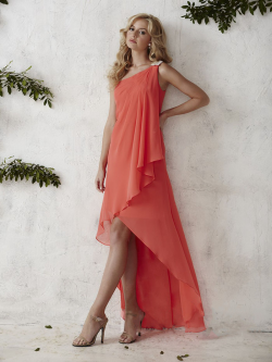 US$139.99 2016 Zipper One Shoulder High Low Chiffon A-line Sleeveless Ruched