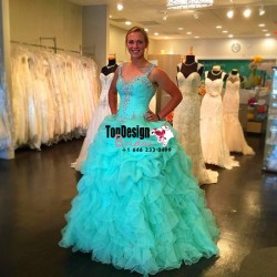 2017 Mint Blue Sweetheart Straps Ball Gown Beaded Bodice Quinceanera Dress With Pick Up Skirt Sw ...
