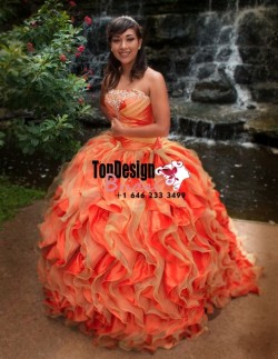 2017 New Beaded Sweet 15 Dress Two-Tones Orange Vestidos De Fiesta Satin Organza Quinceanera Bal ...