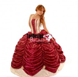 New ivory and burgundy pick up taffeta corset puffy 2017 brand new quinceanera dress