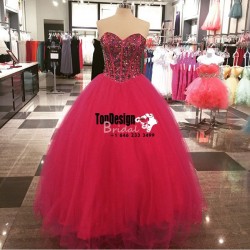 Wholesale 2017 Sweet 15 Dress Red Crystal Ball Gown Quinceanera Dresses Sweet 16 Frmal Prom Part ...