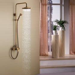 Antique Brass Tub Shower Faucet with 8 inch Shower Head At FaucetsDeal.com