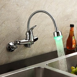 Chrome Finish Color Changing LED Single Handle Wall Mount Kitchen Faucet – Faucetsmall.com