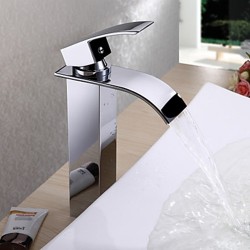 Chrome Finish Contemporary Brass Waterfall Bathroom Sink Faucet (Tall) – Faucetsmall.com