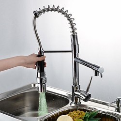 Chrome Finish – Contemporary Single Handle LED Pull-out Kitchen Faucet – Faucetsmall.com