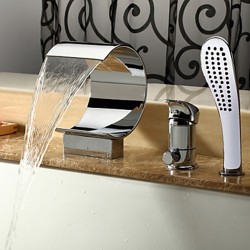 Contemporary Waterfall Tub Faucet with Hand Shower – Chrome Finish – FaucetSuperDeal.com