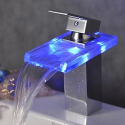 Single Handle Color Changing LED Waterfall Bathroom Faucet – Chrome Finish – Faucets ...