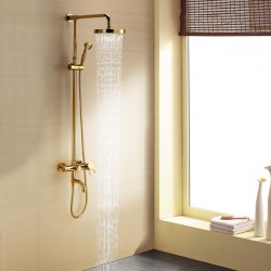 Ti-PVD Wall Mount Rain + Handheld Shower Faucet At FaucetsDeal.com