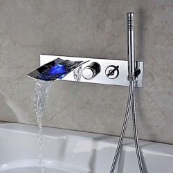 Chrome Finish Color Changing Wall Mount Tub Faucet With Hand Shower – FaucetSuperDeal.com
