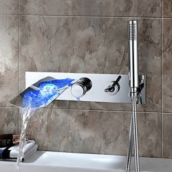 Chrome Finish – Color Changing Wall Mount Tub Faucet With Hand Shower – FaucetSuperD ...