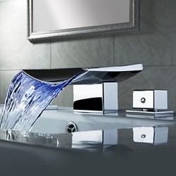 Color Changing LED Waterfall Widespread Bathroom Sink Faucet (Chrome Finish)– FaucetSuperDeal.com