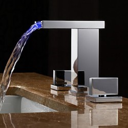 Two Handles LED Hydroelectric Waterfall Sink Faucet – FaucetSuperDeal.com