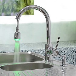 Brass Pull Down Kitchen Faucet with Color Changing LED Light – Spring – FaucetSuperD ...