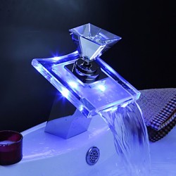 Color Changing LED Waterfall Bathroom Faucets – Glass Handle – Faucetsmall.com