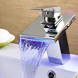 Contemporary Thermochromic Multi-Color LED Stainless Steel Spout Bathroom Faucet – Faucets ...