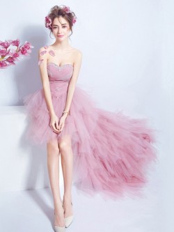 Shop A-line Sweetheart Tulle with Beading Asymmetrical Stunning High Low Ball Dresses in New Zealand