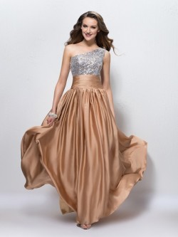 Shop Chiffon Sequined One Shoulder Floor-length A-line with Beading Ball Dresses in New Zealand