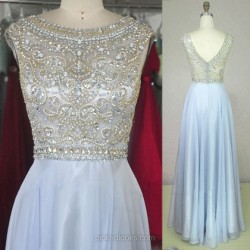 Shop Chiffon Tulle Scoop Neck Floor-length A-line with Beading Ball Dresses in New Zealand