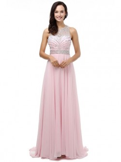 Shop Chiffon Tulle Scoop Neck Sweep Train A-line with Crystal Detailing Ball Dresses in New Zealand