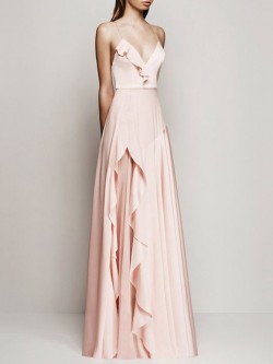 Shop Glamorous A-line V-neck Chiffon with Ruffles Floor-length Ball Dresses in New Zealand