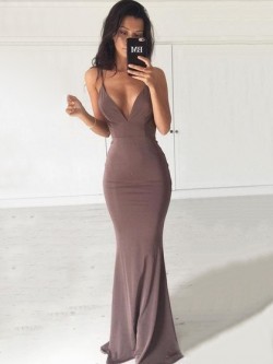 Shop Trumpet/Mermaid V-neck Jersey with Ruffles Sweep Train Backless Hot Ball Dresses in New Zealand
