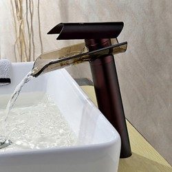 Oil Rubbed Bronze Waterfall Bathroom Sink Faucet with Glass Spout – Faucetsmall.com