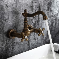 Antique inspired Bathroom Sink Faucet – Wall Mount (Antique Brass Finish) At FaucetsDeal.com