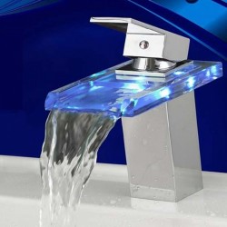 Chrome Finish Single Handle Mount LED Glass Waterfall Bathroom Sink Faucets – FaucetSuperDeal.com