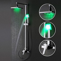 Color Changing LED Shower Faucet with 8 inch Shower Head + Hand Shower – FaucetSuperDeal.com