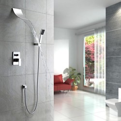 Contemporary Waterfall Shower Faucet with Shower head + Hand Shower (Wall Mount)– FaucetSuperDea ...