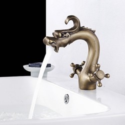 Dragon Head Style Antique Brass Finish Two Handle Centerset Bathroom Sink Faucet – FaucetS ...