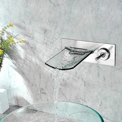 Wall Mounted Nickel Copper Waterfall Bathroom Sink Faucet At FaucetsDeal.com