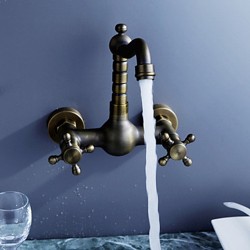 Antique inspired Kitchen Faucet – Wall Mount (Antique Brass Finish)– FaucetSuperDeal.com
