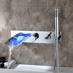 Chrome Finish Color Changing Wall Mount Tub Faucet With Hand Shower At FaucetsDeal.com