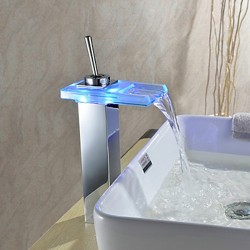 Color Changing LED Waterfall Bathroom Faucet – Chrome Finish – Faucetsmall.com