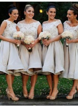 A-Line Princess Off-The-Shoulder Elastic Woven Satin Knee-Length Bridesmaid Dress