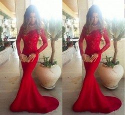 2017 Sexy Sleeves Long Gowns Off Shoulder Evening the Mermaid Red Lace Long Prom Dresses_Prom Dr ...