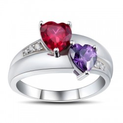 Heart Cut Ruby 925 Sterling Silver Promise Rings For Her