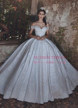 New Arrival Off-the-Shoulder Lace Wedding Dresses 2018 Crystal Lace-Up Ball Bridal Gowns_Ball Go ...
