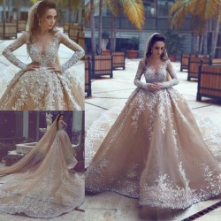 Appliques Ball-Gown Long-Sleeve Beadings Luxurious Wedding Dress_2018 Wedding Dresses_Wedding Dr ...