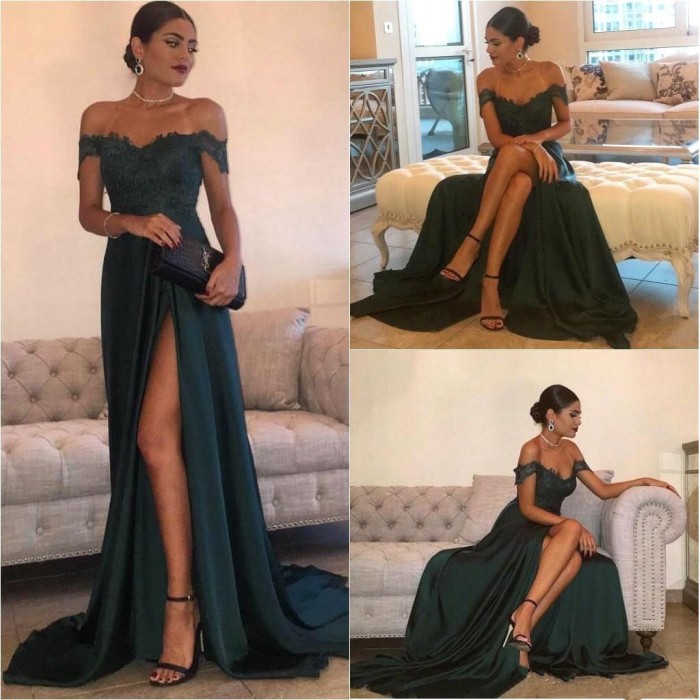 Off-the-Shoulder 2018 Formal Dress Long Lace Split Floor Length Elegant Evening Dress_Evening Dr ...