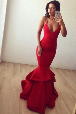 Spaghetti Strap Ruffles 2018 Evening Gowns Sexy Long Red Sleeveless Prom Dress BA6879_2017 New P ...