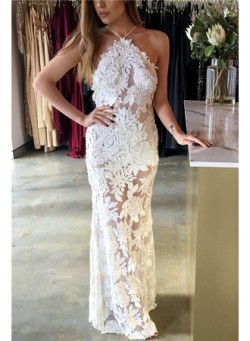 2018 Spaghetti Straps Open Back Sexy Evening Dress Lace Appliques Sheer Formal Dress_Evening Dre ...