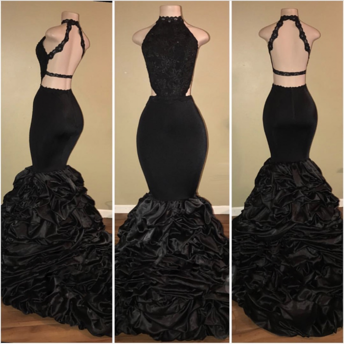 Black Sexy High-Neck Mermaid Prom Dresses 2018 Halter Evening Dresses_Prom Dresses_2018 Special  ...