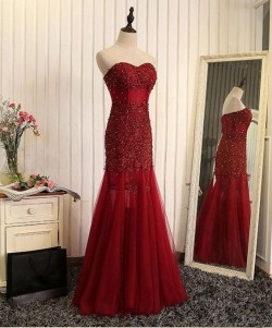 2018 Lace-Applique Tulle Beaded Mermaid Sweetheart Sleeveless Prom Dresses_Prom Dresses_2018 Spe ...