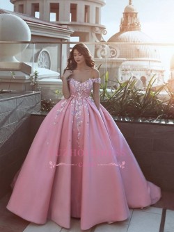 Luxury Floral Off-The-Shoulder Prom Dresses 2018 Pink Puffy Evening Gowns_Evening Dresses_2018 S ...
